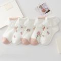 5Pairs/Set Children's Cotton Boneless Socks Princess Lace Ruffle Mesh Breathable Socks Kids Printed Dance Short Sock 1-15 Years.