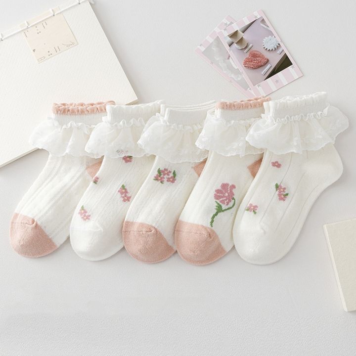 5Pairs/Set%20Children's%20Cotton%20Boneless%20Socks%20Princess%20Lace%20Ruffle%20Mesh%20Breathable%20Socks%20Kids%20Printed%20Dance%20Short%20Sock%201-15%20Years%20-%20Image%202