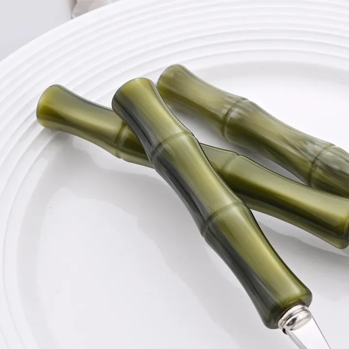 1Pc%20Green%20Imitation%20Bamboo%20Handle%20Knife%20Fork%20Spoon%20Dinnerware%20Cutlery%20Set%20%20Kitchen%20Flatware%20304%20Stainless%20Steel%20Tableware%20Set%20-%20Image%203