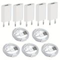 1/2/5Sets 5V 1A USB Charger Travel Wall Charging Head with USB A to Type C USB Charging Cable Phone Adapter Portable EU Plug 5W.