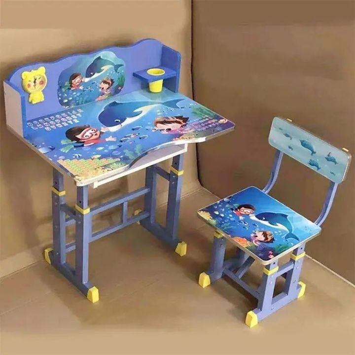 Study Table/Metal And Wood Study Table And Chair Set For Kids