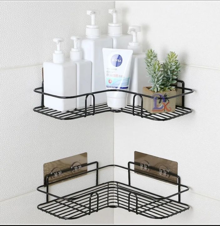 Bathroom Kitchen Punch Corner Frame Shower Shelf Wrought Iron Shampoo Storage Rack