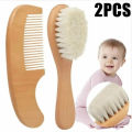 2pcs Baby Comb Set Baby Care Hair Brush Beech Soft Wool Wood Comb Newborn Massager Baby Shower And Gift Baby Hair Soothing. 