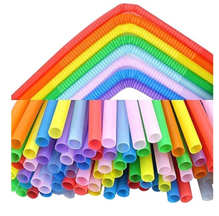 Colourful 100Pcs/Lot Plastic Flexible Bendable Straw Drinking Straws ...