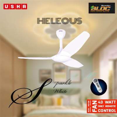 USHA Heleous 1220mm Premium BLDC Ceiling Fan with Rust Free ABS Blades and RF Remote (White)