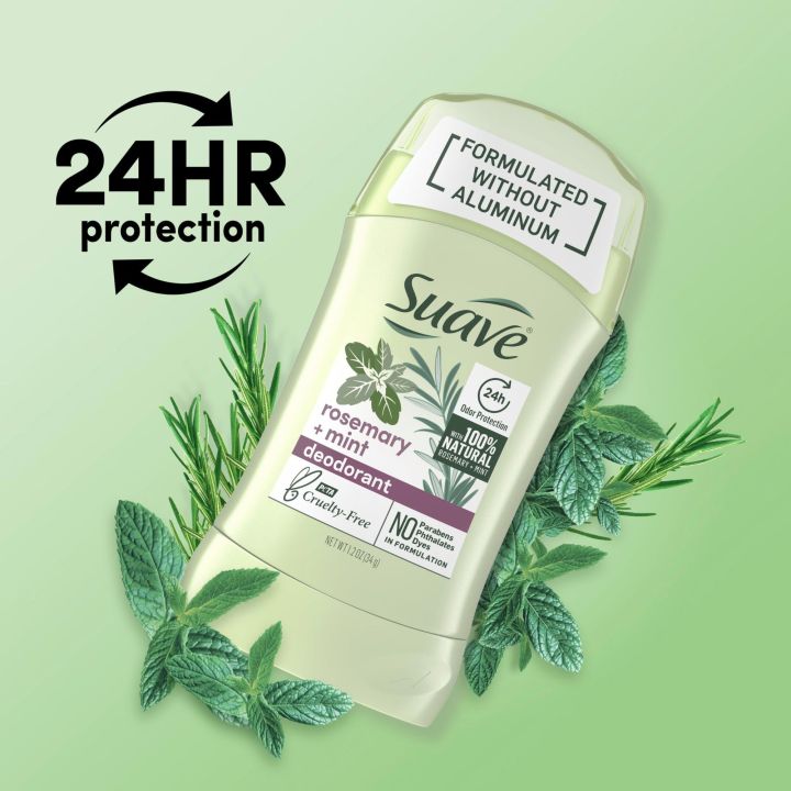 Suave Aluminum-Free Deodorant for Women, Rosemary + Mint Invisible Solid Deodorant Stick with 100% Natural Oils, 74 gm