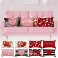 2025 1pcs Valentine'S Day Cartoon Pillow Cover Valentine'S Day Heart Striped Wedding Cushion Cover Sofa Decoration 50x30cm. 