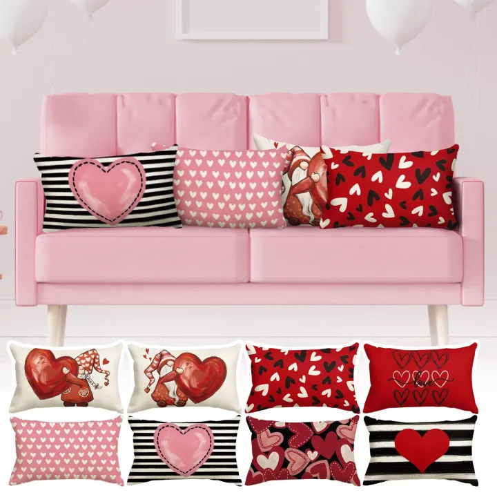 2025 1pcs Valentine'S Day Cartoon Pillow Cover Valentine'S Day Heart Striped Wedding Cushion Cover Sofa Decoration 50x30cm
