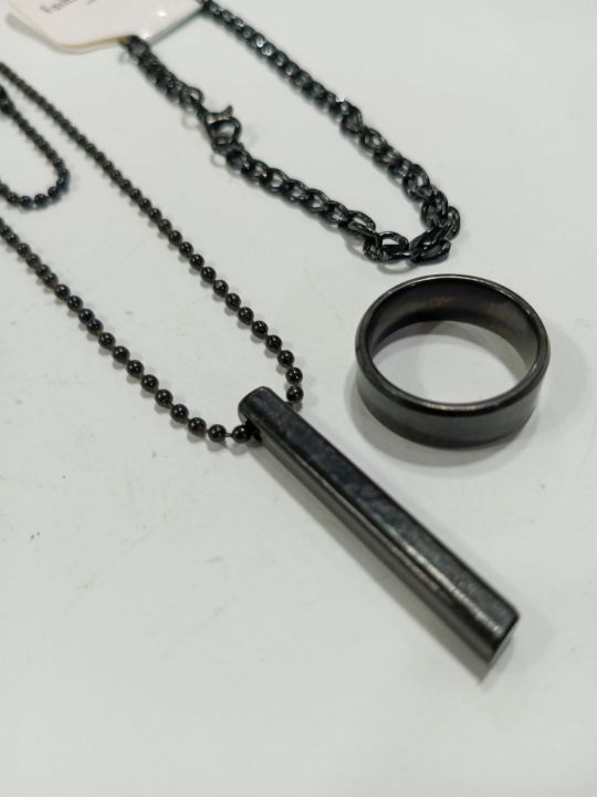 3pcs/%20Locket%20Set%20For%20Men%20Fashion%20Trendy%20Black%203D%20Stainless%20steel%20Bar%20Stick%20Locket%20+Black%20Stainless%20steel%20Silver%20%20Chain%20Braclate%20+Titanium%20Stainless%20steel%20Silver%20Ring%20For%20Men%20Neve%20Fade%20Color%20-%20Image%203