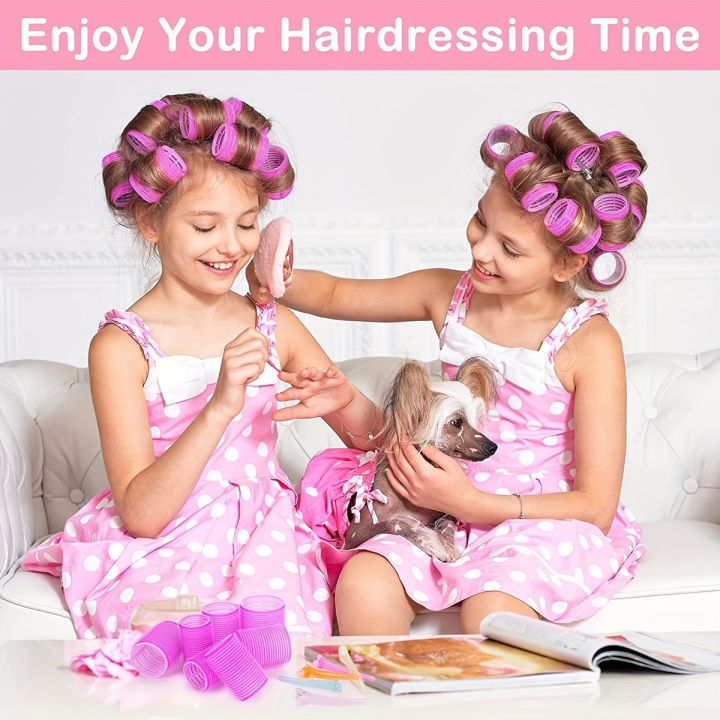 6Pcs Jumbo Size Self-Grip Hook Hair Rollers Set Bigoudis Heatless Hair Curler Salon Hair Dressing Curlers Foam Roller Cabello