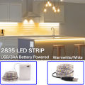 3AA Battery Power USB 5V Led Strip Light 2835 SMD 1M 2M 3M 4M 5M 50cm Flexible Lighting Ribbon Tape Warm White Strip Backlight. 