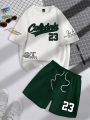 2025 summer new trend men's suit round neck short sleeve set fashion personalized alphanumeric print round neck T-shirt and shor. 