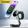 Essager 3 in 1 Magnetic Wireless Charger Bracket for Apple Watch Airpods 15W Fast Charge Dock Station for iPhone 15 14 13 12 Pro.
