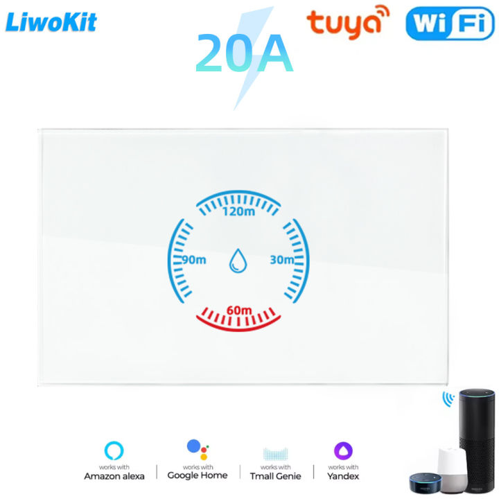 LiwoKit Tuya Smart Wifi Water Heater Boiler Touch Switch 4400W 20A US Smart Life APP control Work With Alexa  Home
