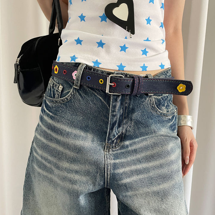 Y2k%20Dopamine%20Floral%20Red%20Plaid%20Waist%20Belt%20For%20Women%20Summer%202025%20New%20Sweet%20Cool%20Hot%20Girl%20Denim%20Blue%20Belt%20-%20Image%206