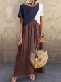 Women Dresses Long Maxi Dresses for women Vestidos Casual Dress Beach Patchwork Color Short Sleeve Loose Casual Plus Size Dress. 