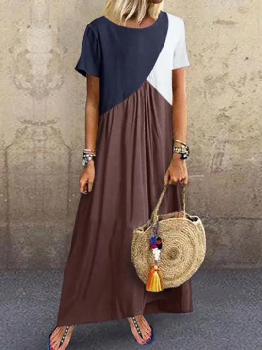 Women%20Dresses%20Long%20Maxi%20Dresses%20for%20women%20Vestidos%20Casual%20Dress%20Beach%20Patchwork%20Color%20Short%20Sleeve%20Loose%20Casual%20Plus%20Size%20Dress%20-%20Image%206