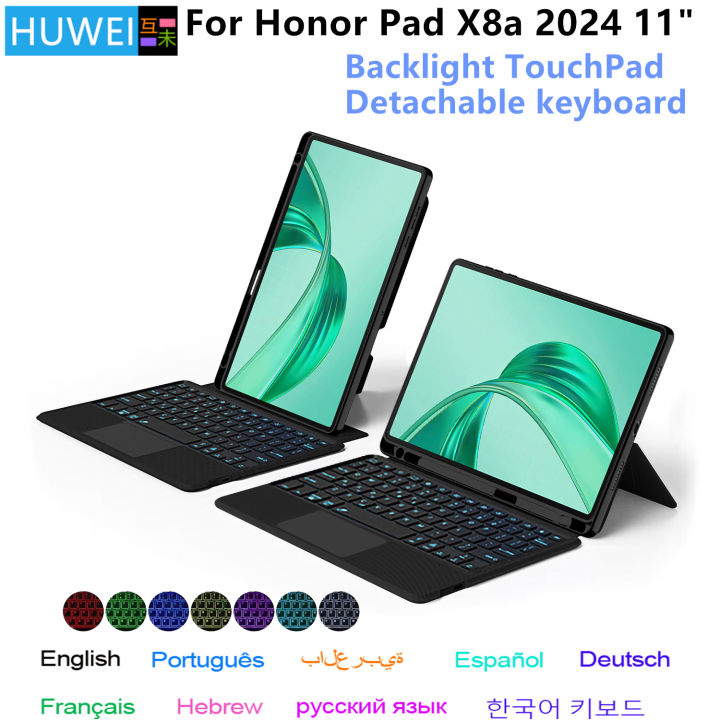 HUWEI Magic Keyboard Case For Honor Pad X8a 2024 HONOR PadX8a Pad X8A 11" Tablet Case Portuguese Spanish Russian keyboard Cover