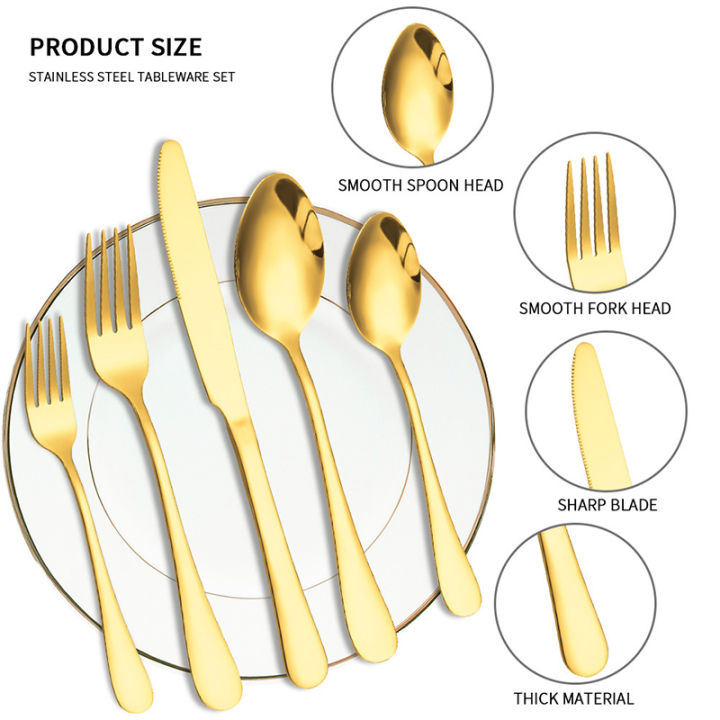 6/30pcs%20Golden%20stainless%20steel%20tableware%20knife,%20fork%20and%20spoon%20hotel%20thickened%20western%20tableware%20steak%20knife,%20fork%20and%20spoon%20set%20-%20Image%204