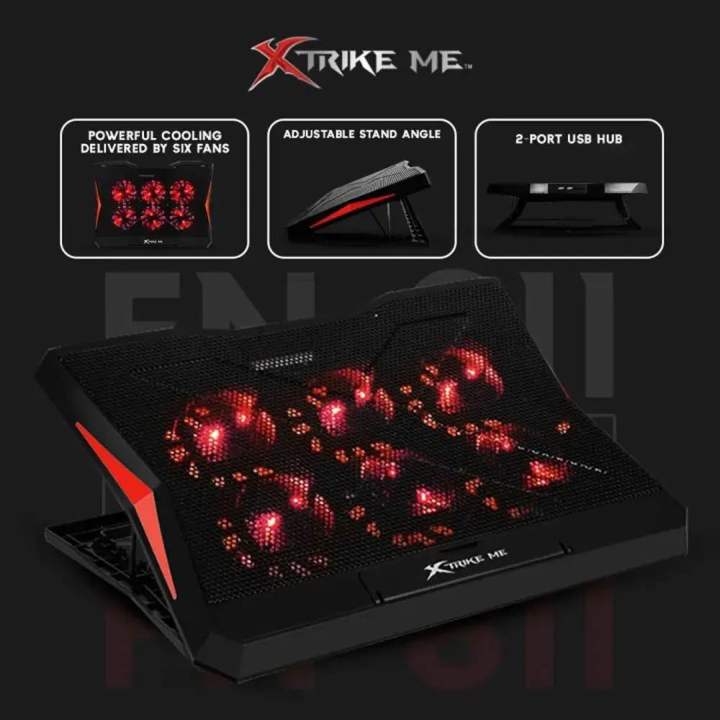 XTRIKE ME FN811 Laptop Cooling Pad Stand – 6 x RED Led Fans – 2 USB Ports – Support UP 17 Inch