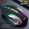 PRO Wired Gaming Mouse RGB with 3200dpi - Breathing LED USB Wired Optical Computer Mouse with 6 Buttons & Braided Wire including Side Buttons - Mouse with FREE Mouse Pad for laptop, PC, Gaming & Office Use by FunBug. 