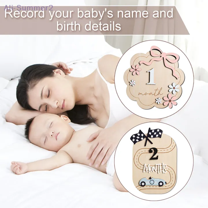 {MX} Wooden Baby Milestone Cards Name Plaque Sign Birth Announcement ...