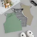 Halter Tight Top Trending Korean Tight Top Green And Blue Colour Casual Tees Unique Styling Crop Top Small Size Top. 