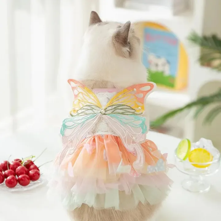 Pet Clothes Cat Puppy Princess Dress Striped Plaid Dresses with Bow for Cats Summer Kitten Dog Sphynx Clothing