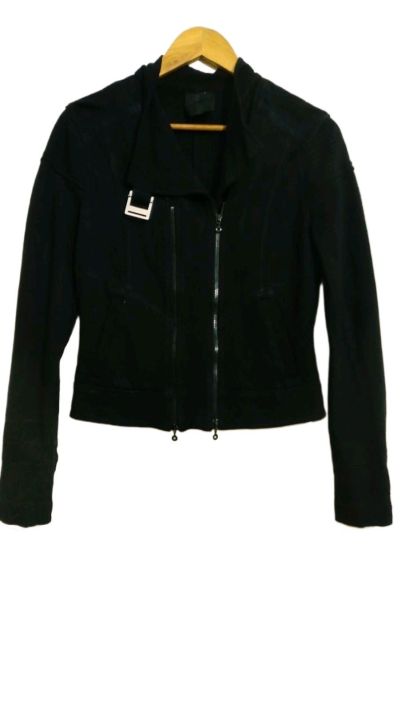women's crop jacket jersey double ziplock black medium size trendy style for girls