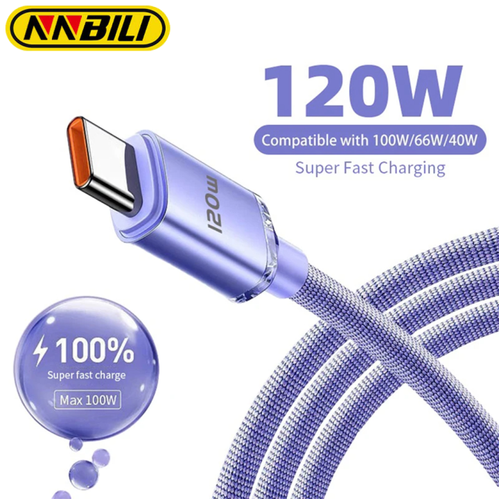 NNBILI 120W PD Type C Cable Super Fast Charger Cord Quick