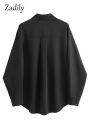 Zadily Minimalist Full Sleeve Oversize Black Women Basic Shirt Button Up Loose Woman Tuic Blouses 2025 Autumn Female Long Tops. 