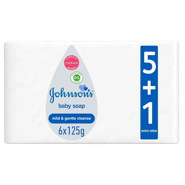 Johnson's Baby Soap 6x125g Pack (5+1 Extra Value) – Gentle Care for Soft Baby Skin