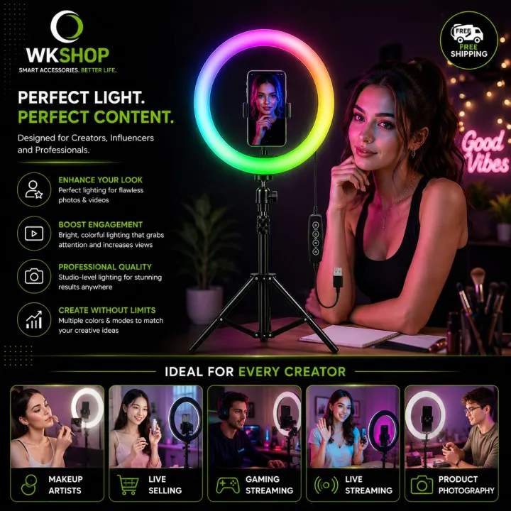 WKSHOP%2033CM%20RGB%20Ring%20Light%20with%207FT%20Adjustable%20Tripod%20Stand%20USB%20LED%20Selfie%20Ring%20Lamp%20for%20TikTok%20YouTube%20Live%20Streaming%20Makeup%20Photography%20Video%20Recording%20Mobile%20Holder%20Dimmable%20Studio%20Light%2026%20RGB%20Modes%203%20Color%20Temperatures%20for%20Creators%20Vloggers%20Gaming%20-%20Image%207