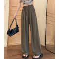 Summer Women Sweet Colorful Ice Silk Pants Lady Baggy Versatile Elastic Straight Leg Trousers Female Wide Leg High Waisted Pants.