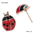 1Pair Insert Earrings Exquisite Paint Stud Earrings Red Oil Ladybug Ear Studs Fashion Handmade Animal Rhinestone Female Jewelry. 