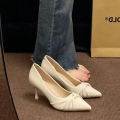 2025 Spring/Autumn New Women's Gentle Pointed Toe High Heels  - Shallow Cut Stiletto Heel Shoes, Bow Decor Elegant Shoes. 