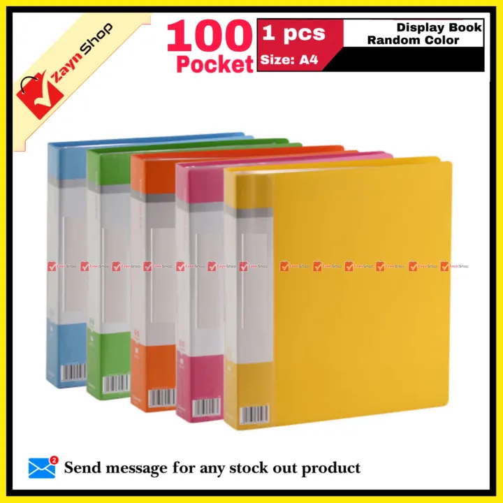 Display Book Plastic File Folder Display Presentation Book Thin 100 Pocket A4 Size Random color- 1pcs