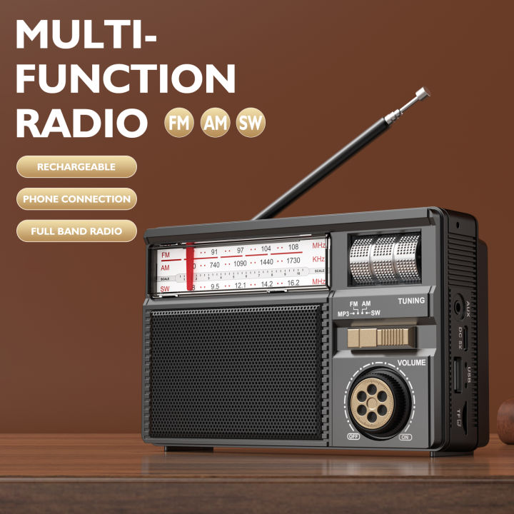 Retro All-Band Radio with Wireless Audio Connectivity, Solar & Multi-Mode Charging, Long-Lasting Battery & Multiple Play Modes