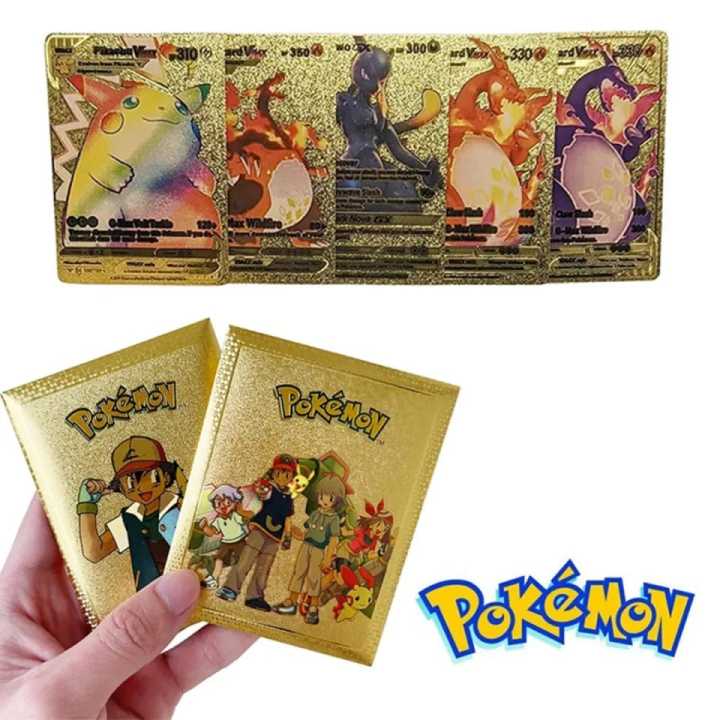 Pokémon Gold Cards 10 PCS Set | Golden Pikachu Pokemon Trading Cards ...