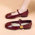Women's Retro Patent Leather Mary Jane Shoes | Square Toe Buckle Strap Low Heel Pumps | Comfortable Casual Daily Wear Shoes. 