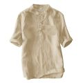 Men's Plus Size Kurta T-Shirt Linen Short Sleeve Plain Shirt Casual Muslimah Raya Shirts Tops Baju Kemeja Lelaki Berkolar. 
