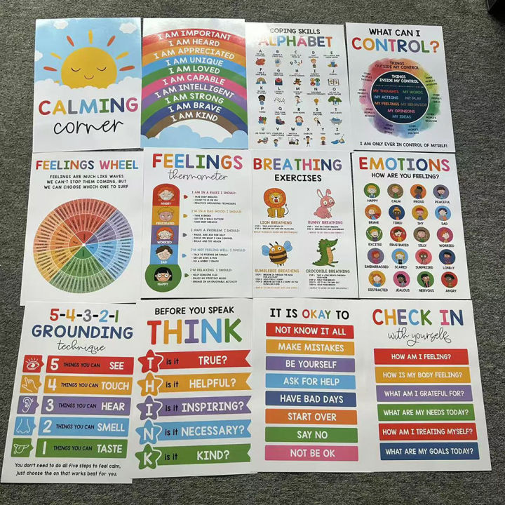 12 Calming Corner Poster Feelings Wheel Chart & Emotions Poster Calm ...