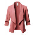 Women Solid Folds PU Leather Button Turn Down Collar Bodycon Working Black Blouse Tops. 
