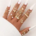 22/44Pcs/Set Fashion Simple Heart Flowers Leaf Rings Set For Women Mix Style Trendy Geometry Daily Jewelry Party . 