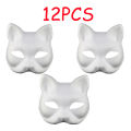 3/6/9/12/15PCS Therian Masks White Cat Masks Blank DIY Halloween Mask Animal Half Facemasks Masquerade Cosplay Party 2024. 