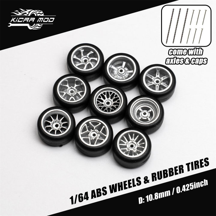 1/64 Model Car Silver & Grey Wheels with Fixed Tires Comes with Rivets for Diecast Model Cars