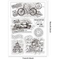 1Sheet Retro Vehicle Bicycle Architecture Transparent Clear Stamps Vintage Text Background Embossing Stamp Sheets Silicone Clear. 