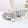 Girls Shoes Children High Heel Glitter Crystal Sandals Fashion Buckle Kids Princess Dance Shoe Student Performance Leather Shoes. 