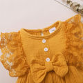 0-18 Months Old Newborn Solid Color Sleeveless Round Neck Lace Edge Bow Romper+Headband Baby Girl Summer New Casual Jumpsuit. 