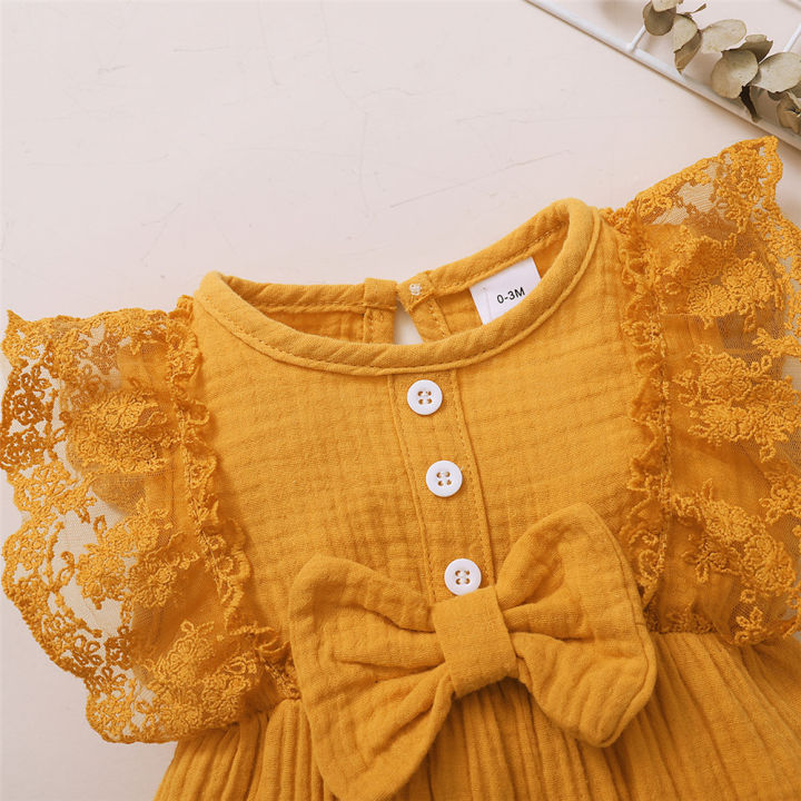 0-18%20Months%20Old%20Newborn%20Solid%20Color%20Sleeveless%20Round%20Neck%20Lace%20Edge%20Bow%20Romper+Headband%20Baby%20Girl%20Summer%20New%20Casual%20Jumpsuit%20-%20Image%206